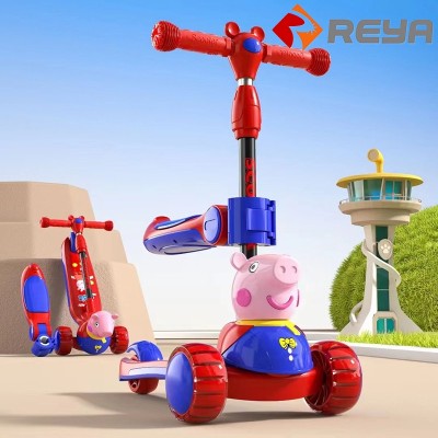 foldable 3 wheels scooters with cartoon peppa pig